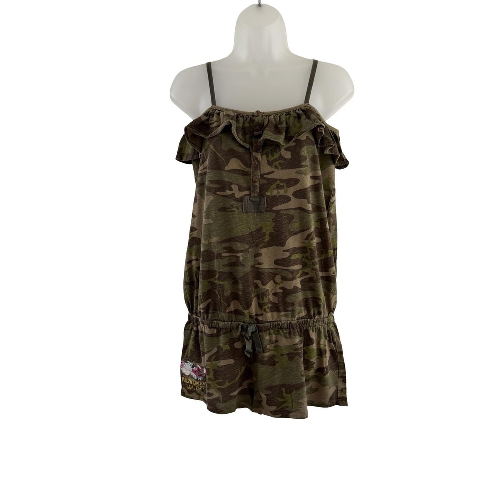 Polo Ralph Lauren Y2K Camo Ruffle Romper Girls XL Women's XXS XS Fairy Grunge